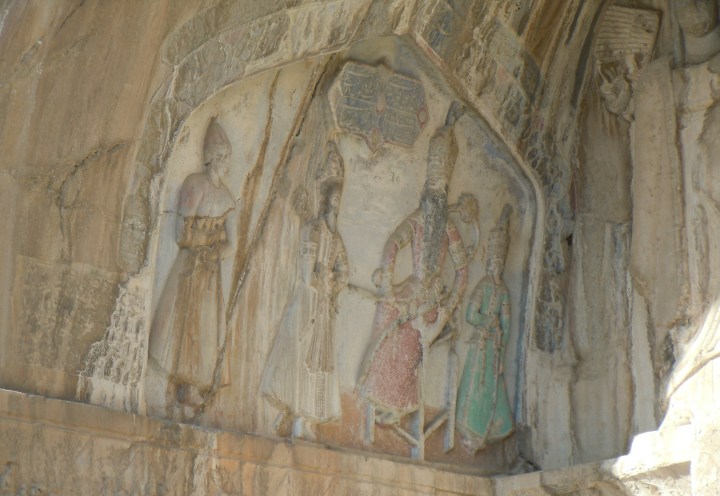 Qājār relief on ivān of Khosro II (Tāq-e Bostān III)