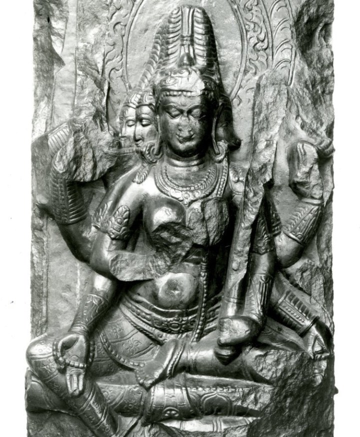 BM 1872,0701.42.a multi headed Tantric goddess in black basalt